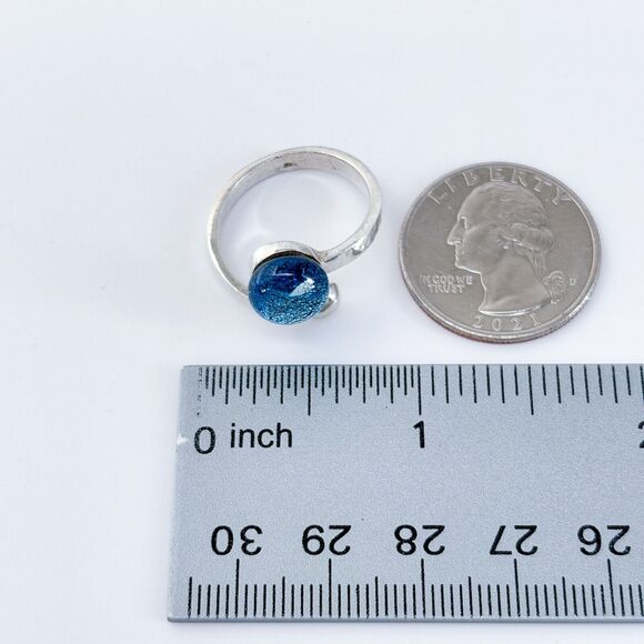 Vintage Sterling Silver 925 Blue Dichroic Glass Ring Size 8 - Picture 9 of 9